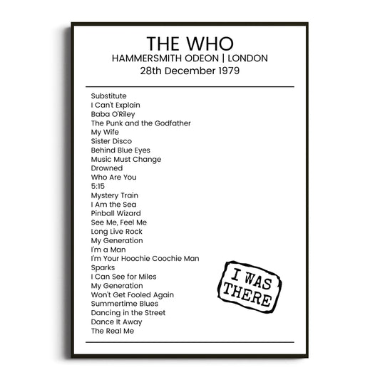 The Who London 28 December 1979 Setlist Poster