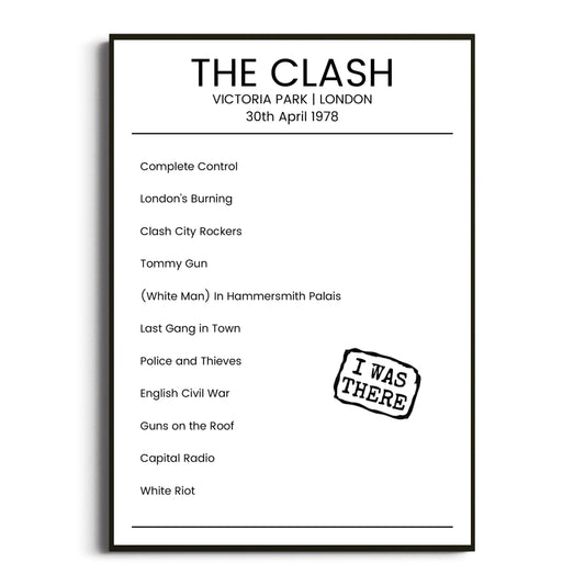 The Clash London 30 April 1978 Setlist Poster