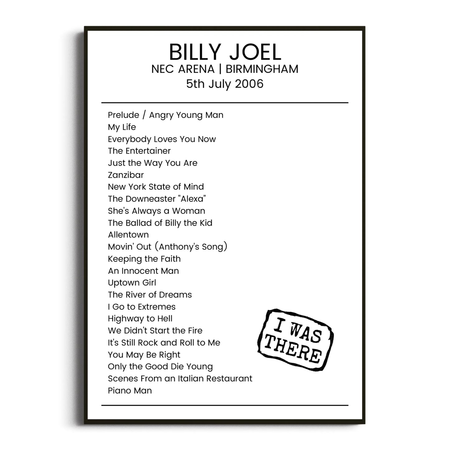 Billy Joel Birmingham 05 July 2006 Setlist Poster