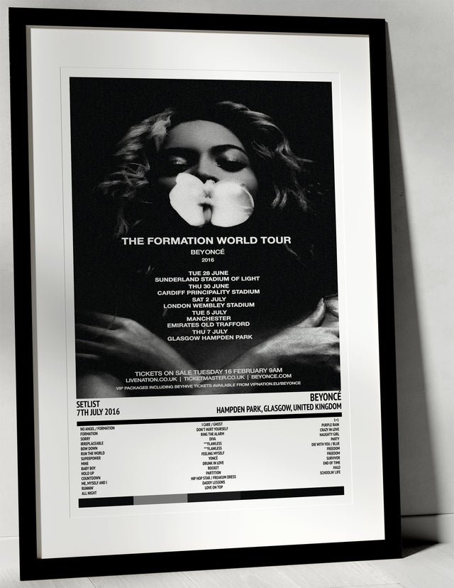 Beyoncé The Formation World Tour Hampden Park Glasgow 7th July 2016 - Setlist Tour Poster - Setlist