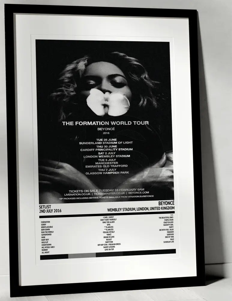 Beyoncé The Formation World Tour Wembley Stadium London 2nd July 2016 - Setlist Tour Poster - Setlist