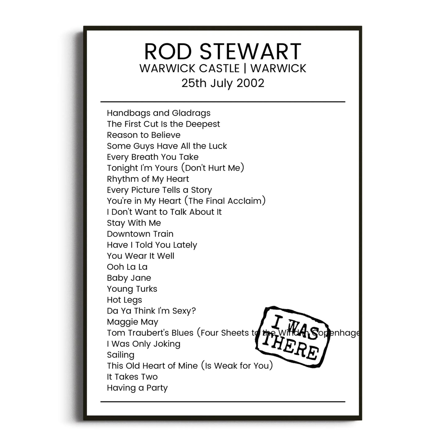 Rod Stewart Warwick 25 July 2002 Setlist Poster