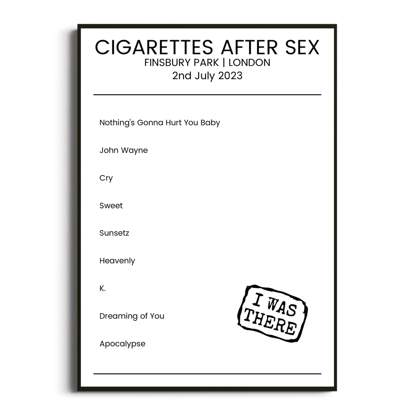 Cigarettes After Sex London 02 July 2023 Setlist Poster