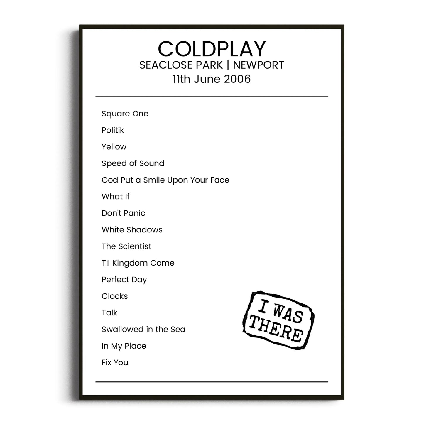 Coldplay Newport 11 June 2006 Setlist Poster