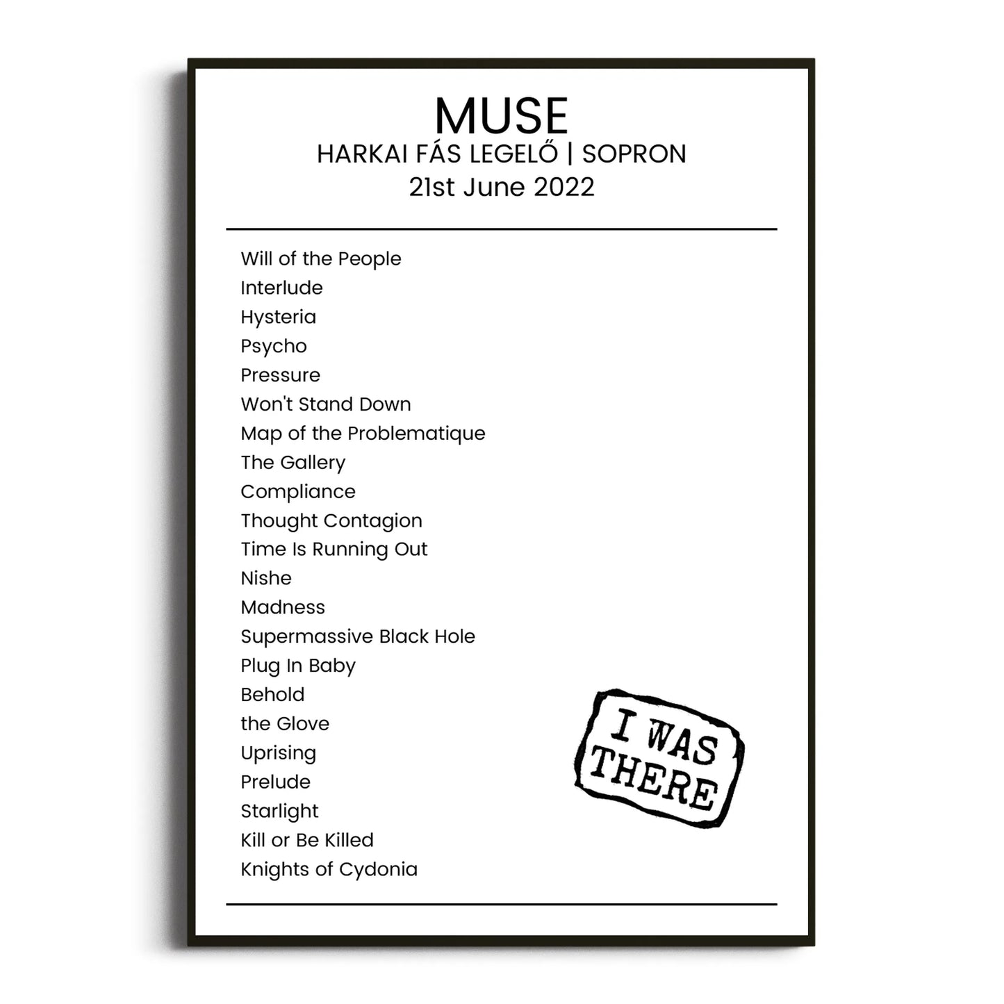 Muse Sopron 21 June 2022 Setlist Poster