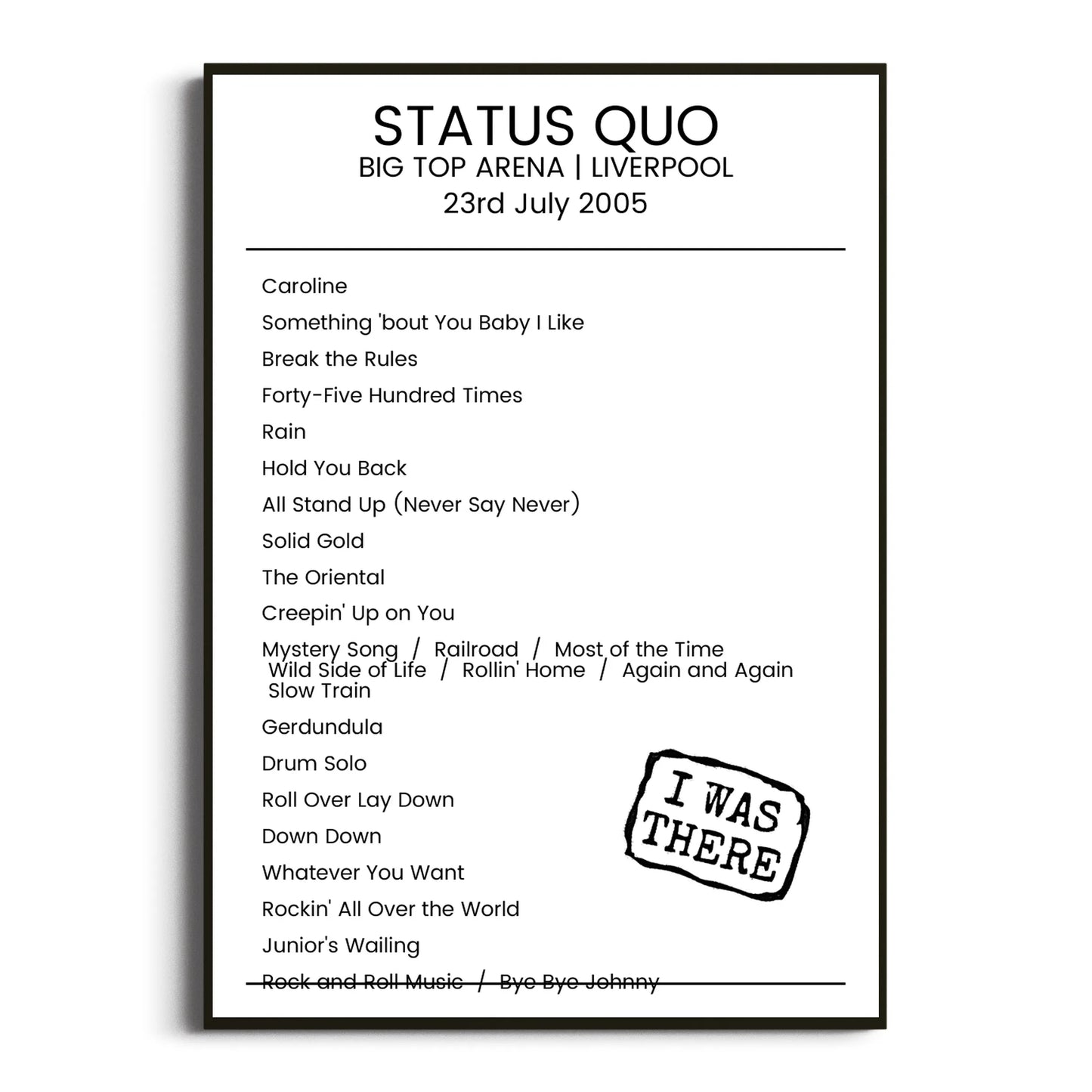 Status Quo Liverpool 23 July 2005 Setlist Poster