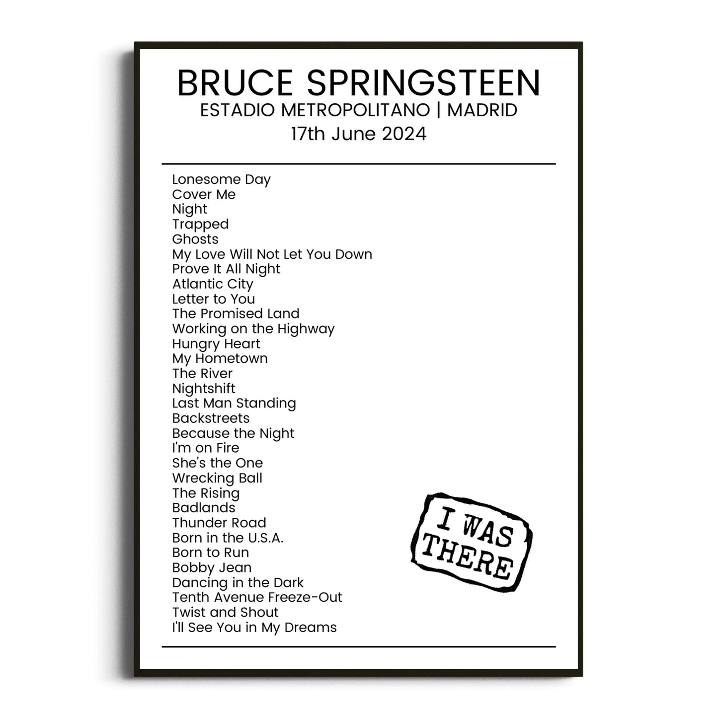 Bruce Springsteen Madrid 17 June 2024 Setlist Poster