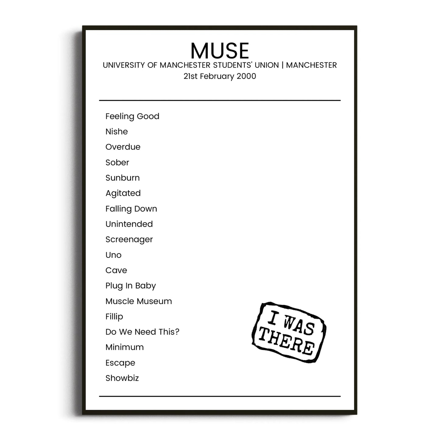 Muse Manchester 21 February 2000 Setlist Poster