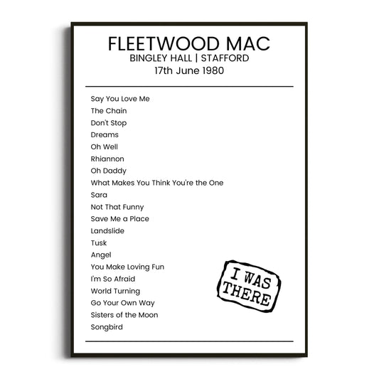 Fleetwood Mac Stafford 17 June 1980 Setlist Poster