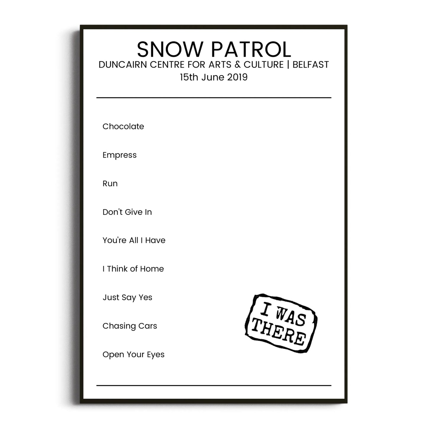 Snow Patrol Belfast 15 June 2019 Setlist Poster