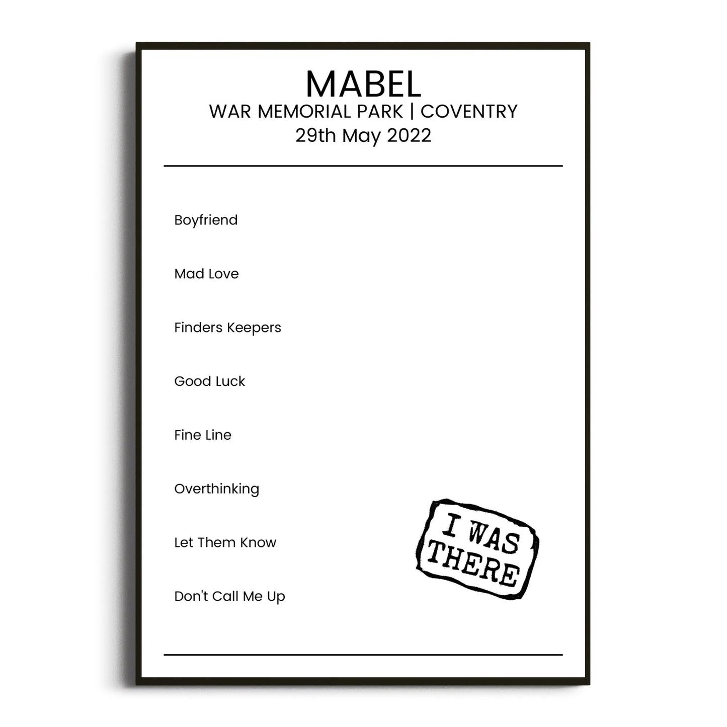 Mabel Coventry 29 May 2022 Setlist Poster