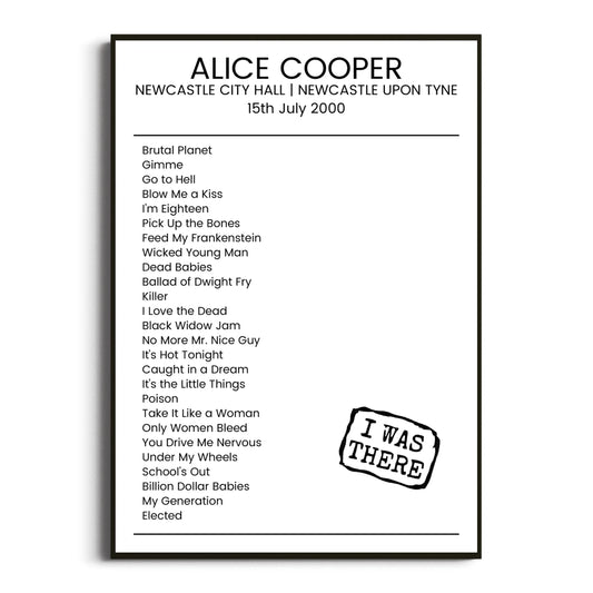 Alice Cooper Newcastle upon Tyne 15 July 2000 Setlist Poster