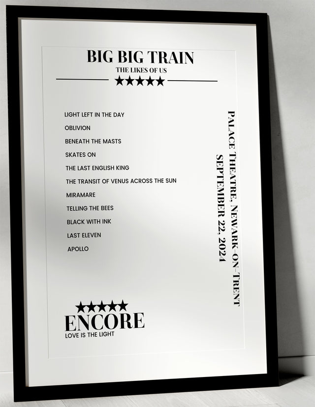 Big Big Train September 22, 2024 Palace Theatre Newark - on - Trent Setlist Poster - Setlist