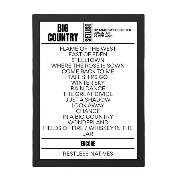 Big Country Leicester April 2024 Replica Setlist - Setlist