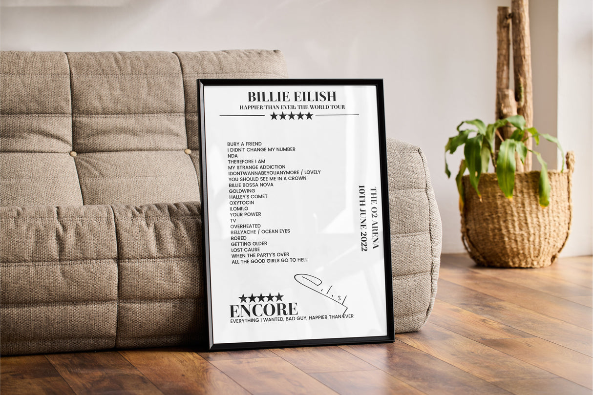 Billie Eilish 10th June 2022 The O2 Arena London Setlist Poster - Setlist