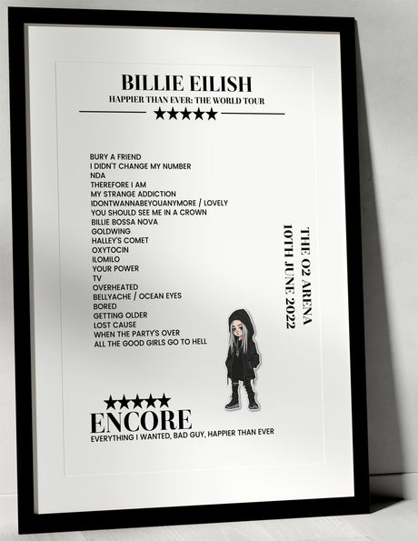 Billie Eilish 10th June 2022 The O2 Arena London Setlist Poster - Setlist