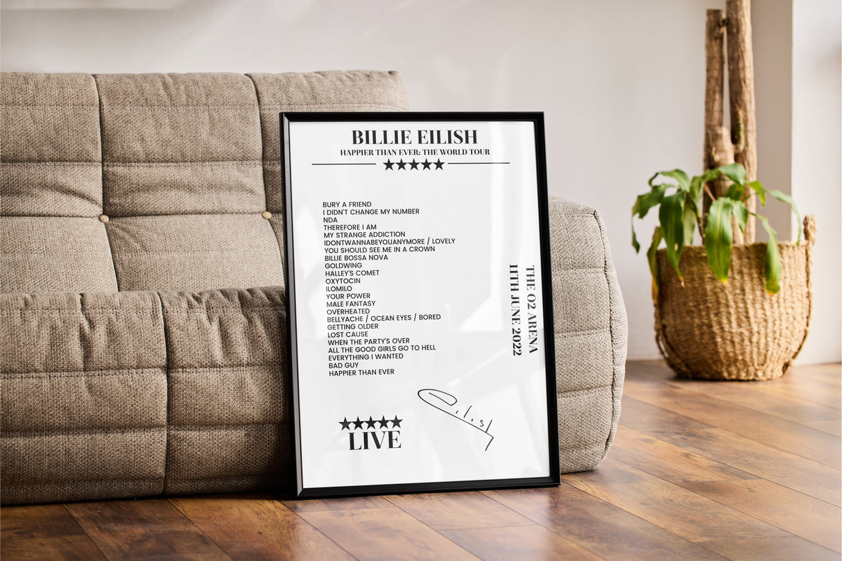 Billie Eilish 11th June 2022 The O2 Arena London Setlist Poster - Setlist