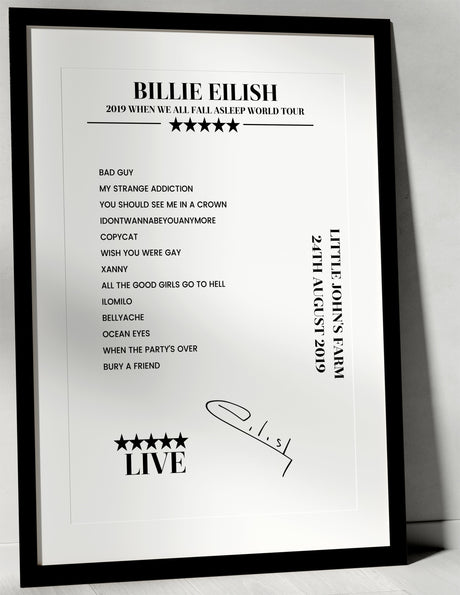 Billie Eilish 24th August 2019 Little John's Farm Reading Setlist Poster - Setlist