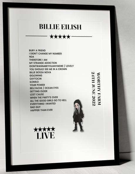 Billie Eilish 24th June 2022 Worthy Farm Pilton Setlist Poster - Setlist