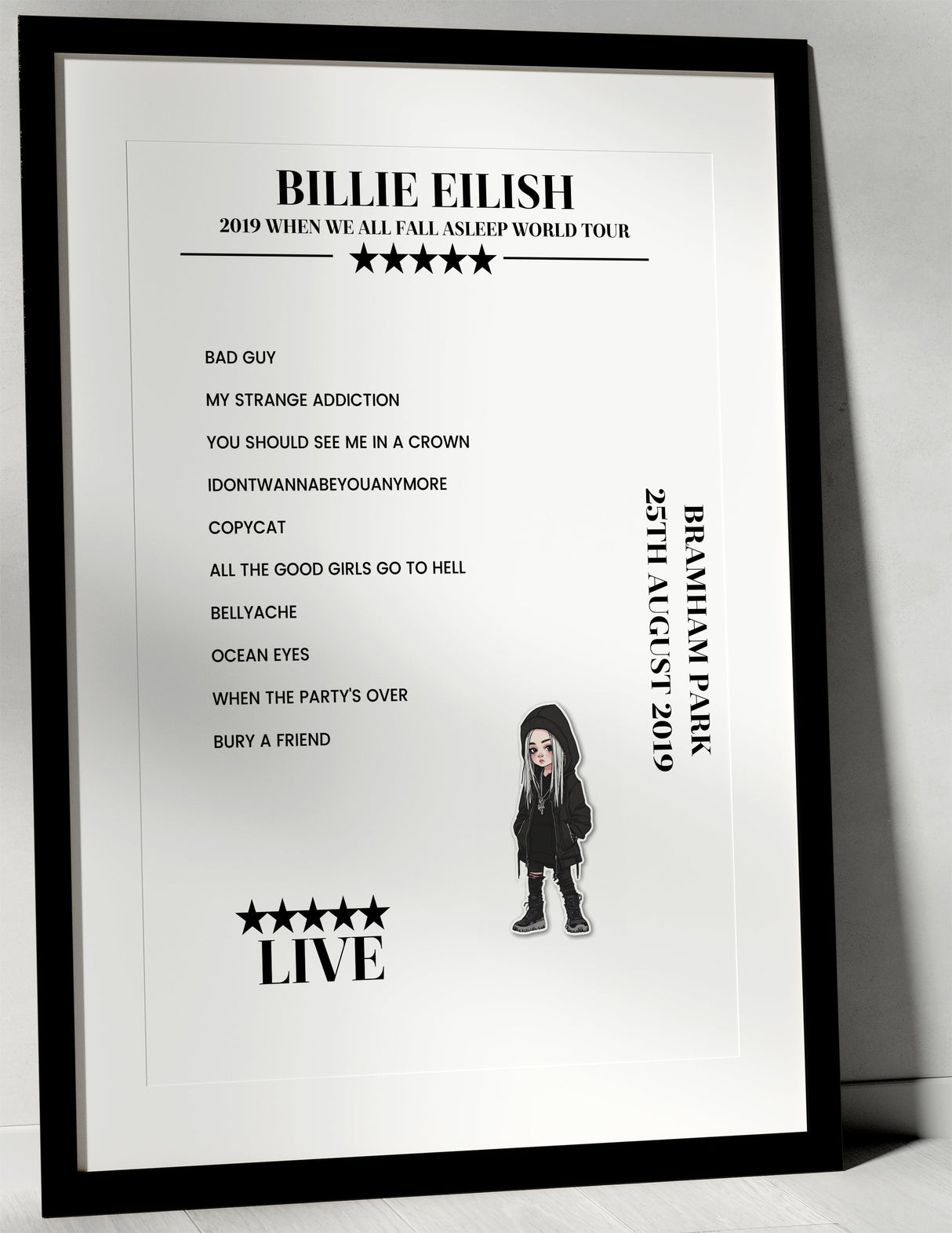 Billie Eilish 25th August 2019 Bramham Park Leeds Setlist Poster - Setlist