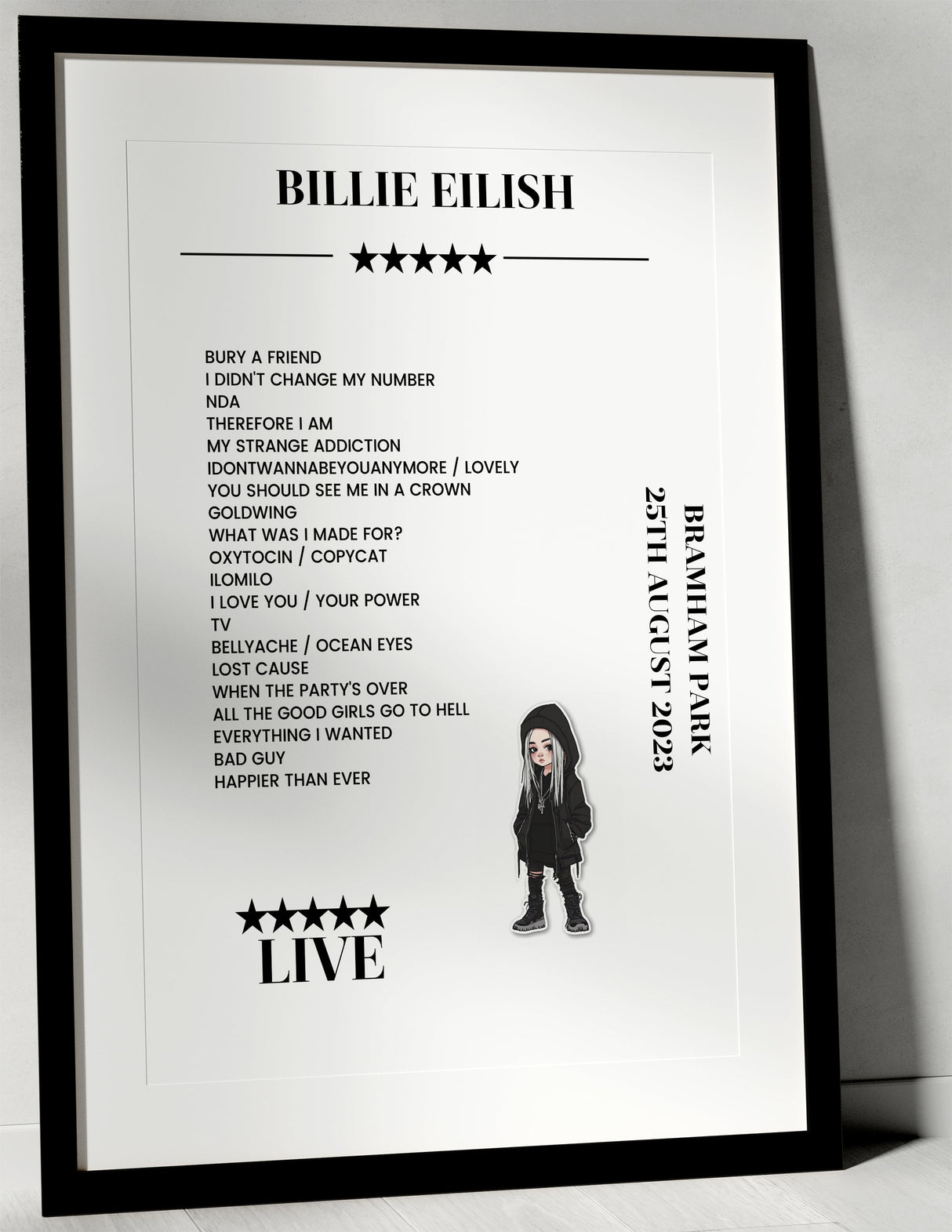 Billie Eilish 25th August 2023 Bramham Park Leeds Setlist Poster - Setlist