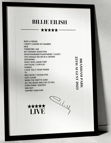 Billie Eilish 25th August 2023 Bramham Park Leeds Setlist Poster - Setlist