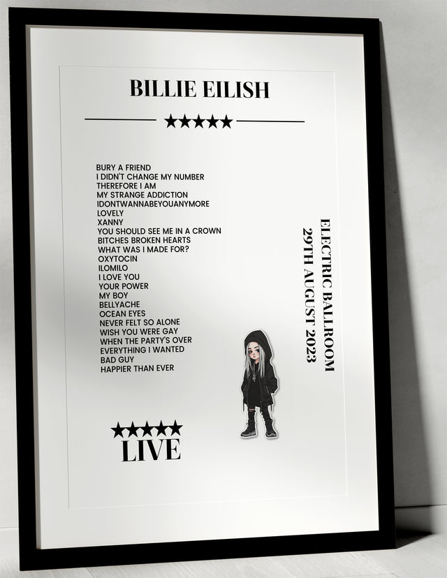 Billie Eilish 29th August 2023 Electric Ballroom London Setlist Poster - Setlist