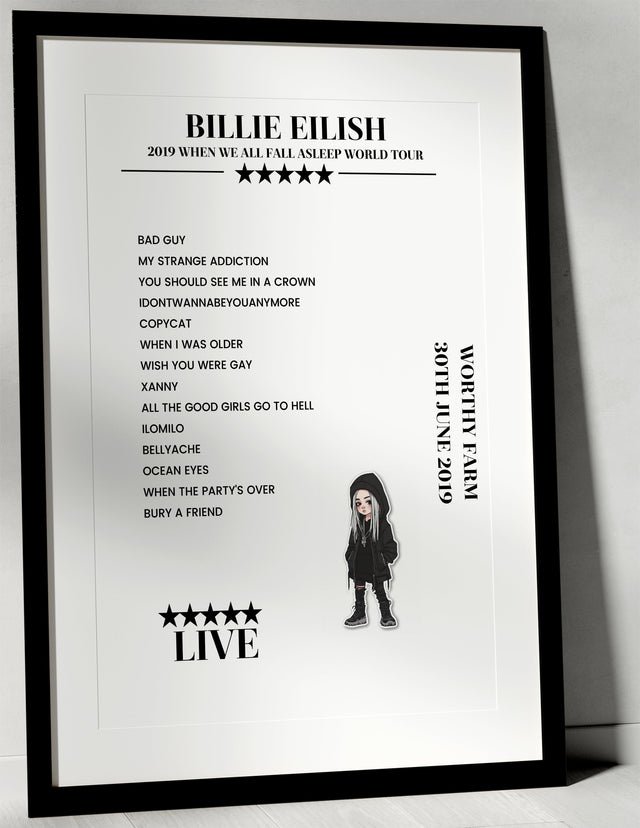 Billie Eilish 30th June 2019 Worthy Farm Pilton Setlist Poster - Setlist