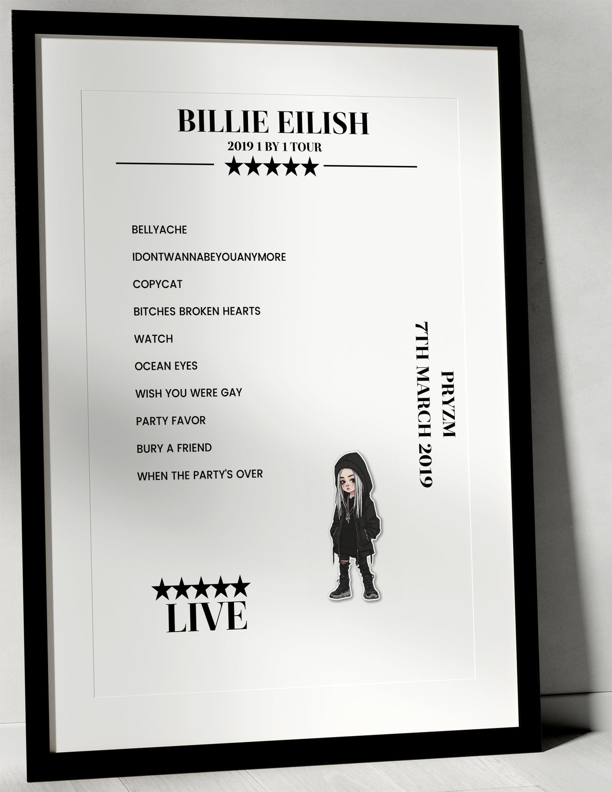 Billie Eilish 7th March 2019 PRYZM Kingston upon Thames Setlist Poster - Setlist