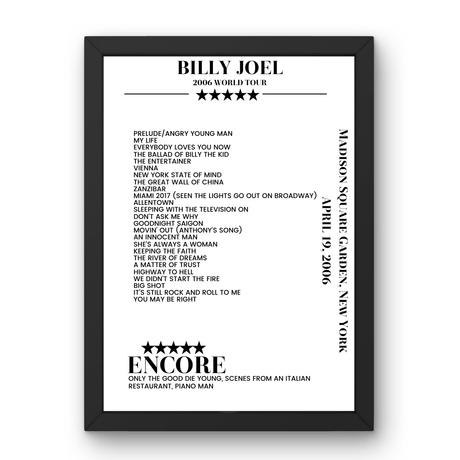 Billy Joel April 19, 2006 Madison Square Garden New York Setlist Poster - Setlist