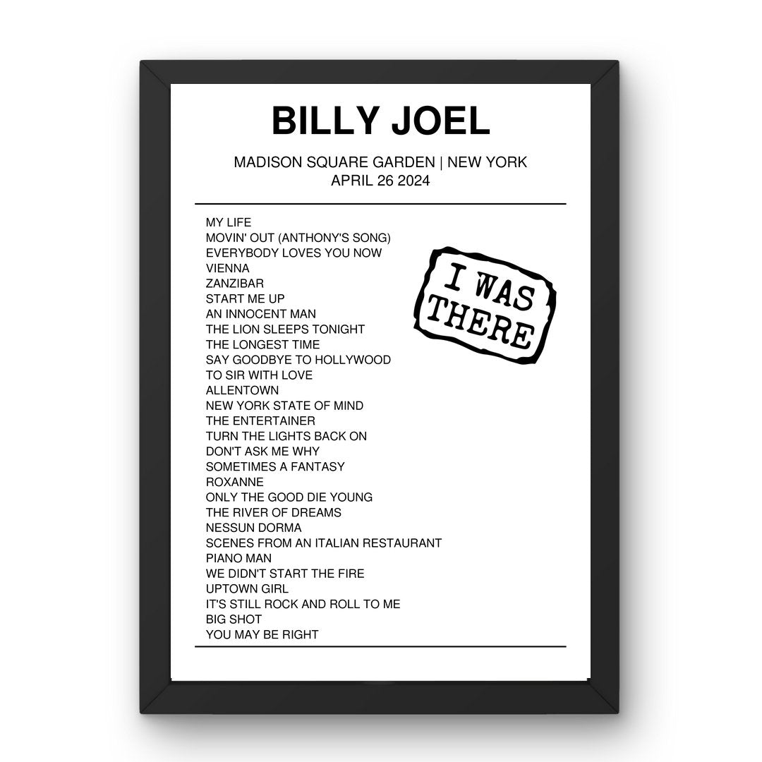 Billy Joel April 26, 2024 Madison Square Garden New York Setlist Poster - Setlist