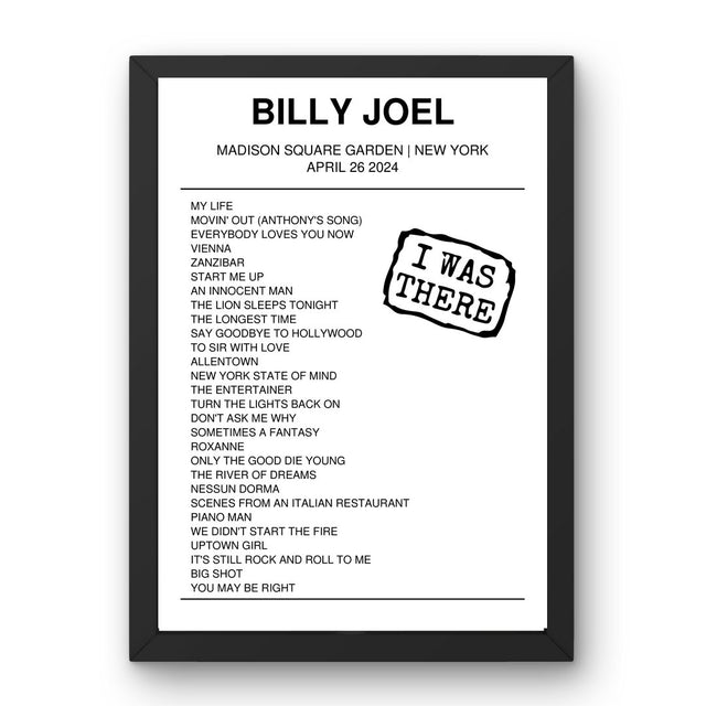 Billy Joel April 26, 2024 Madison Square Garden New York Setlist Poster - Setlist