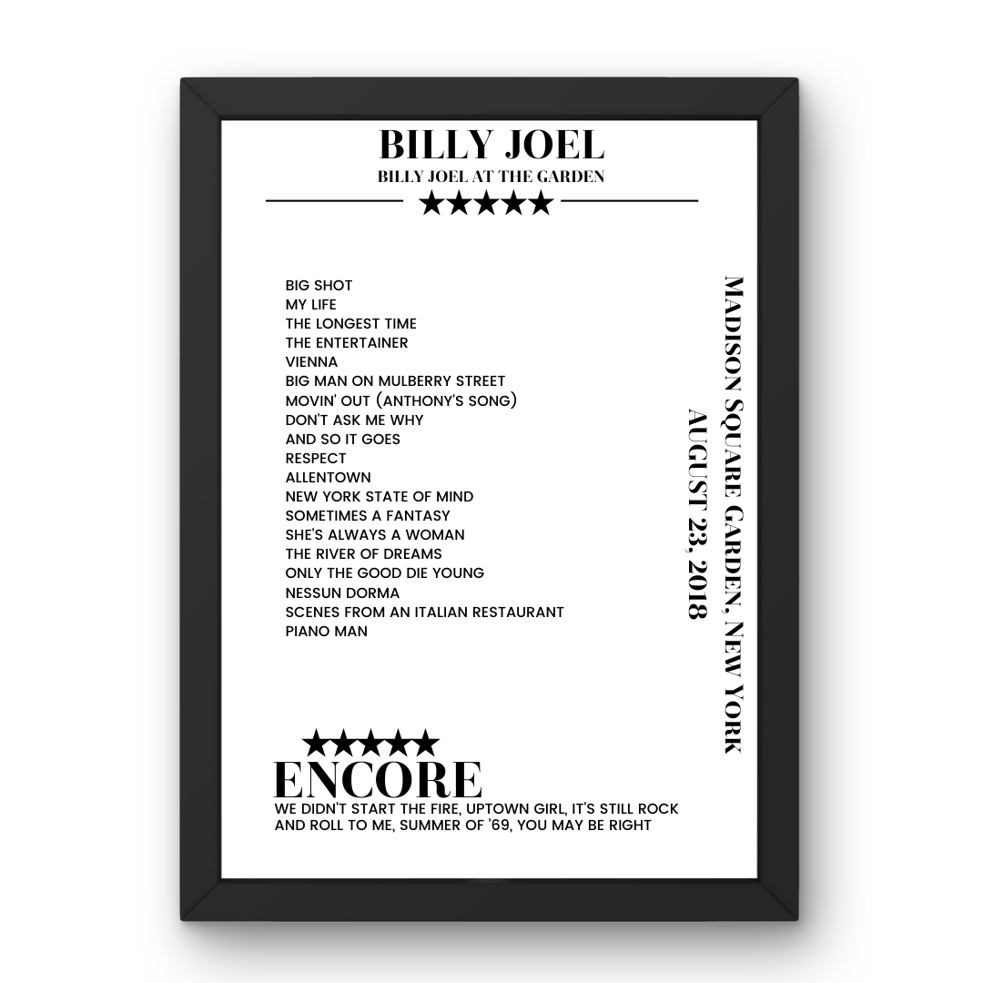 Billy Joel August 23, 2018 Madison Square Garden New York Setlist Poster - Setlist