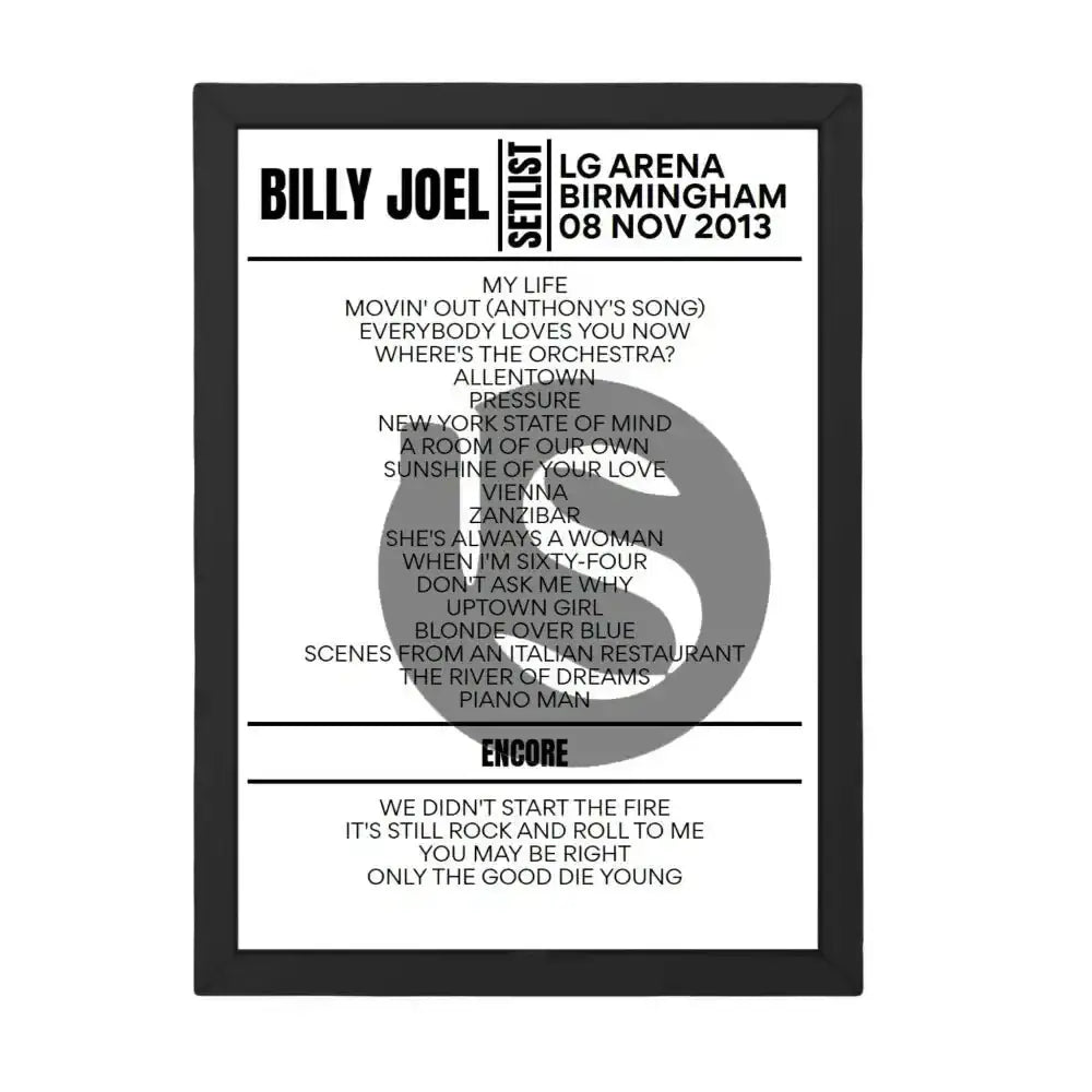 Billy Joel Birmingham November 08, 2013 Setlist Poster - Setlist