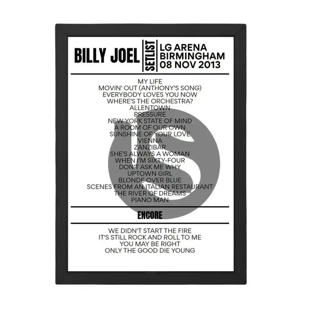 Billy Joel Birmingham November 08, 2013 Setlist Poster - Setlist