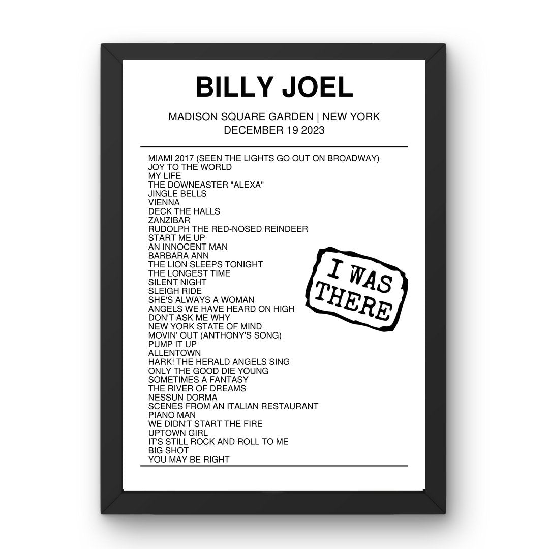 Billy Joel December 19, 2023 Madison Square Garden New York Setlist Poster - Setlist