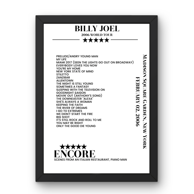 Billy Joel February 02, 2006 Madison Square Garden New York Setlist Poster - Setlist