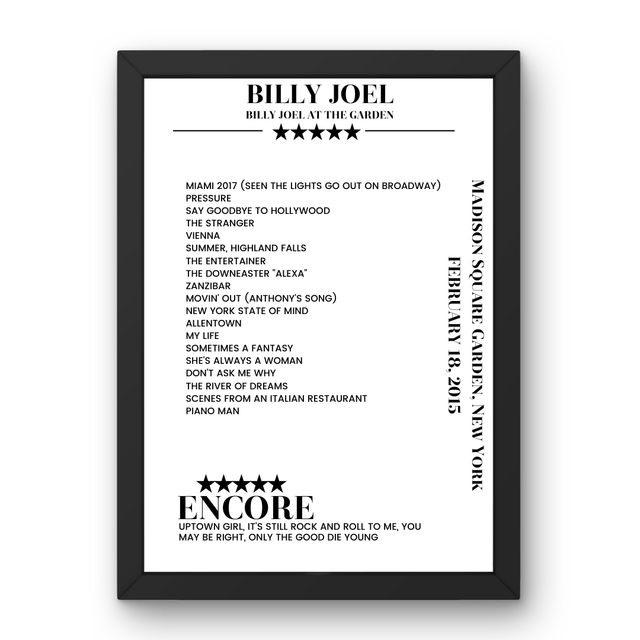 Billy Joel February 18, 2015 Madison Square Garden New York Setlist Poster - Setlist