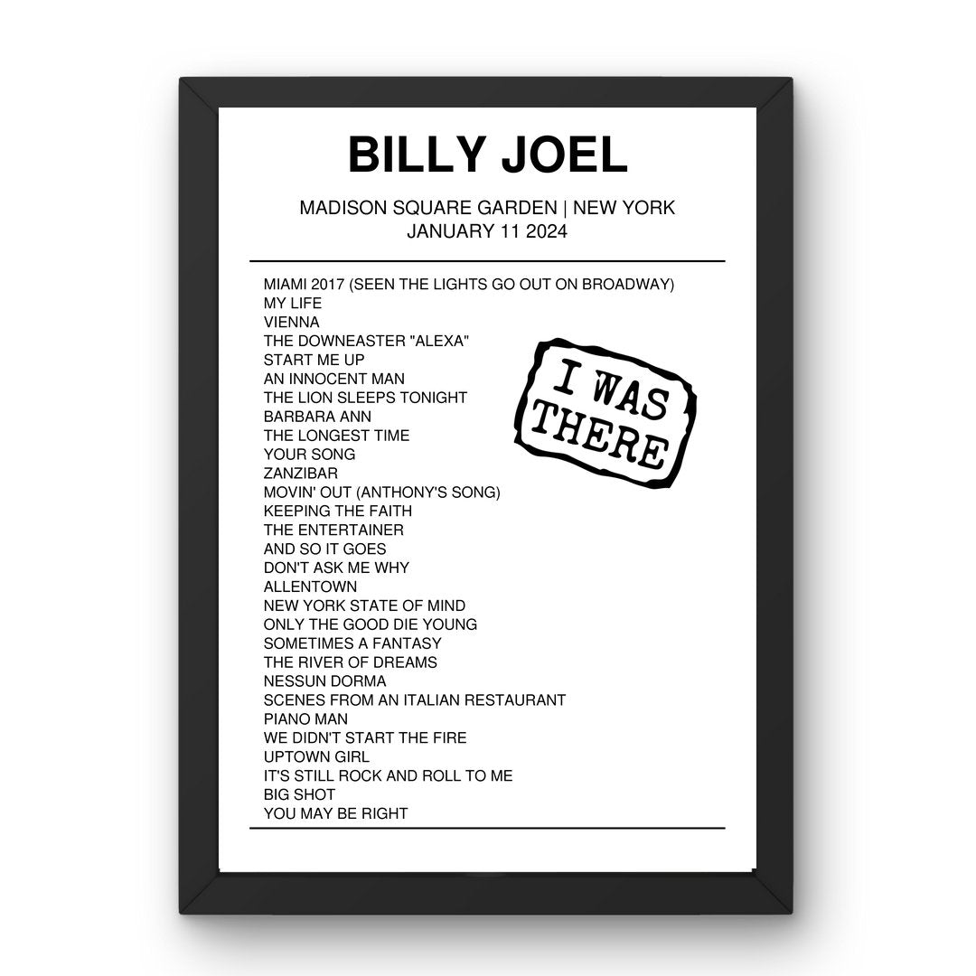 Billy Joel January 11, 2024 Madison Square Garden New York Setlist Poster - Setlist