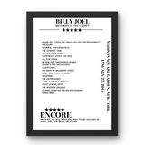 Billy Joel January 27, 2014 Madison Square Garden New York Setlist Poster - Setlist