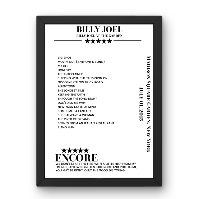 Billy Joel July 01, 2015 Madison Square Garden New York Setlist Poster - Setlist