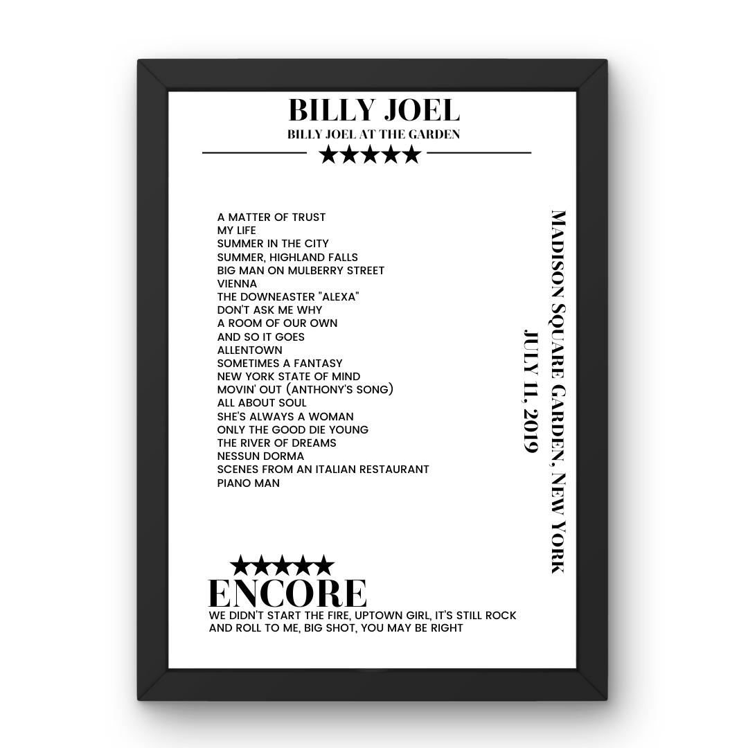 Billy Joel July 11, 2019 Madison Square Garden New York Setlist Poster - Setlist