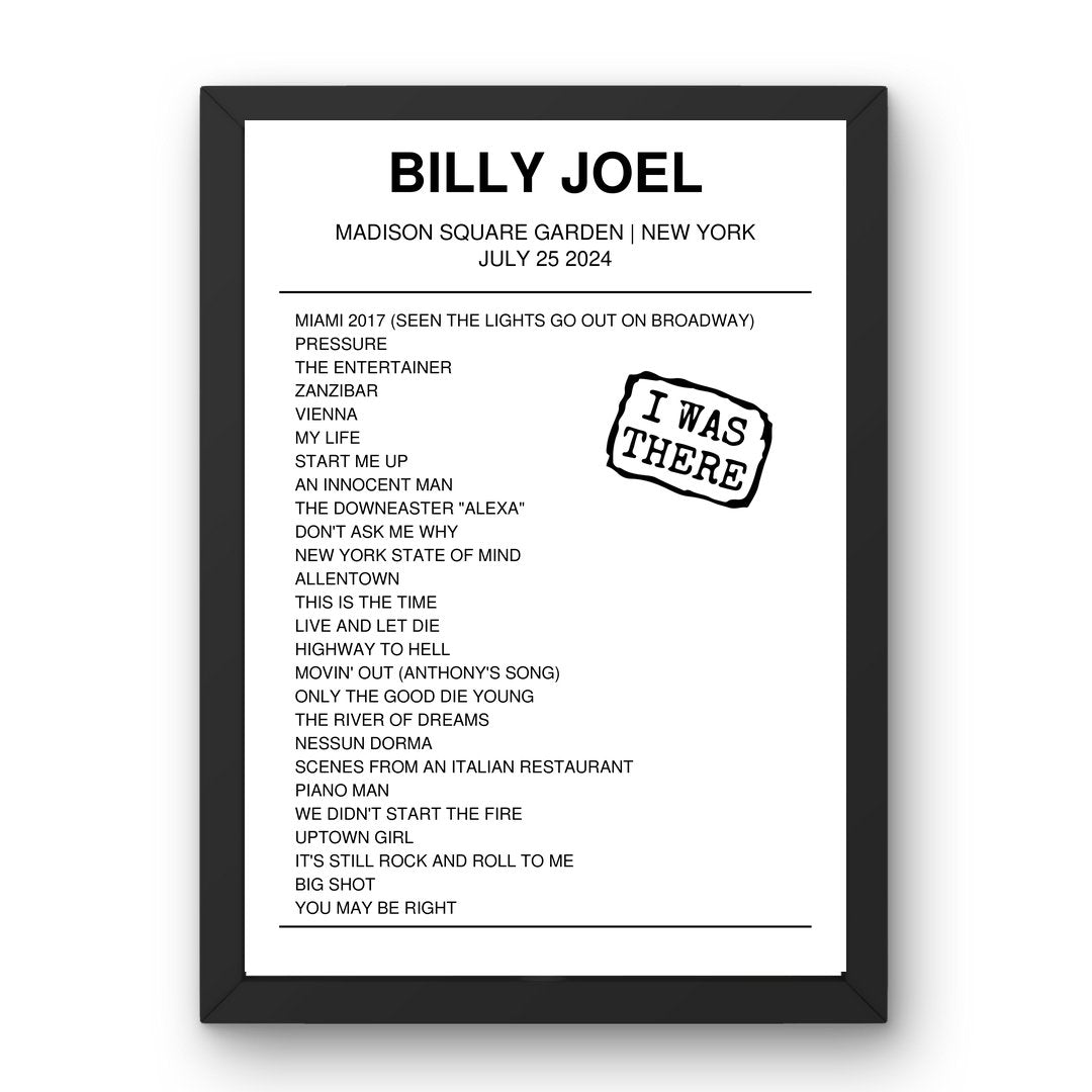 Billy Joel July 25, 2024 Madison Square Garden New York Setlist Poster - Setlist