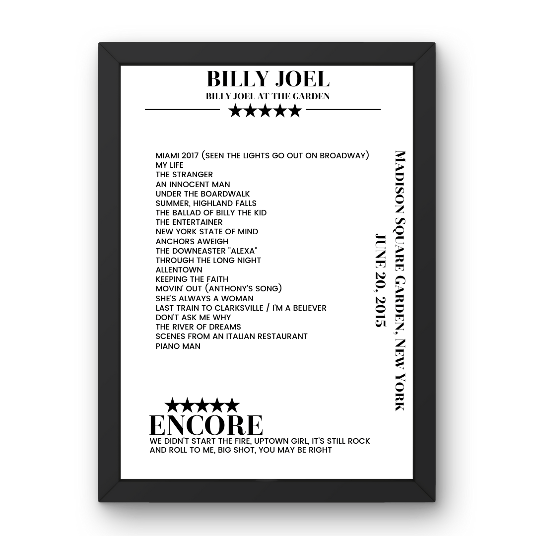 Billy Joel June 20, 2015 Madison Square Garden New York Setlist Poster - Setlist