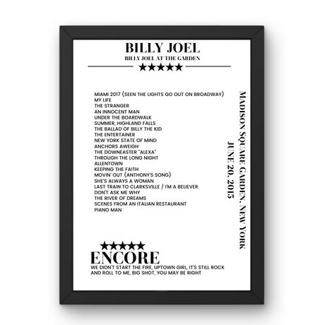 Billy Joel June 20, 2015 Madison Square Garden New York Setlist Poster - Setlist