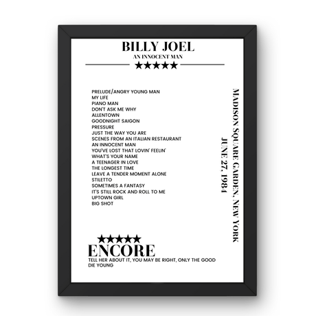 Billy Joel June 27, 1984 Madison Square Garden New York Setlist Poster - Setlist