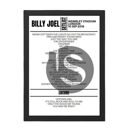 Billy Joel London September 10, 2016 Setlist Poster - Setlist