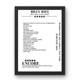 Billy Joel March 09, 2015 Madison Square Garden New York Setlist Poster - Setlist