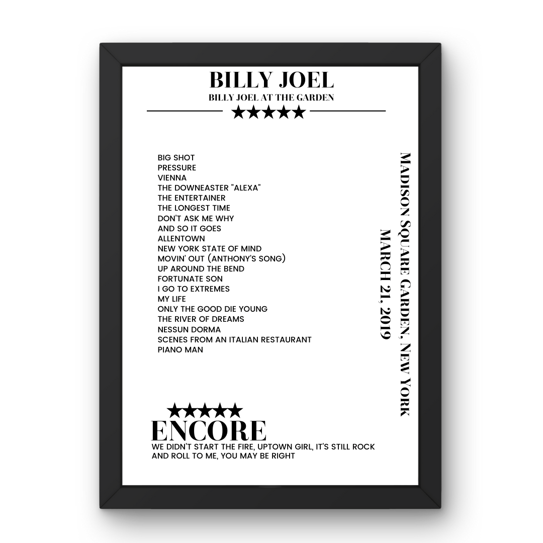 Billy Joel March 21, 2019 Madison Square Garden New York Setlist Poster - Setlist