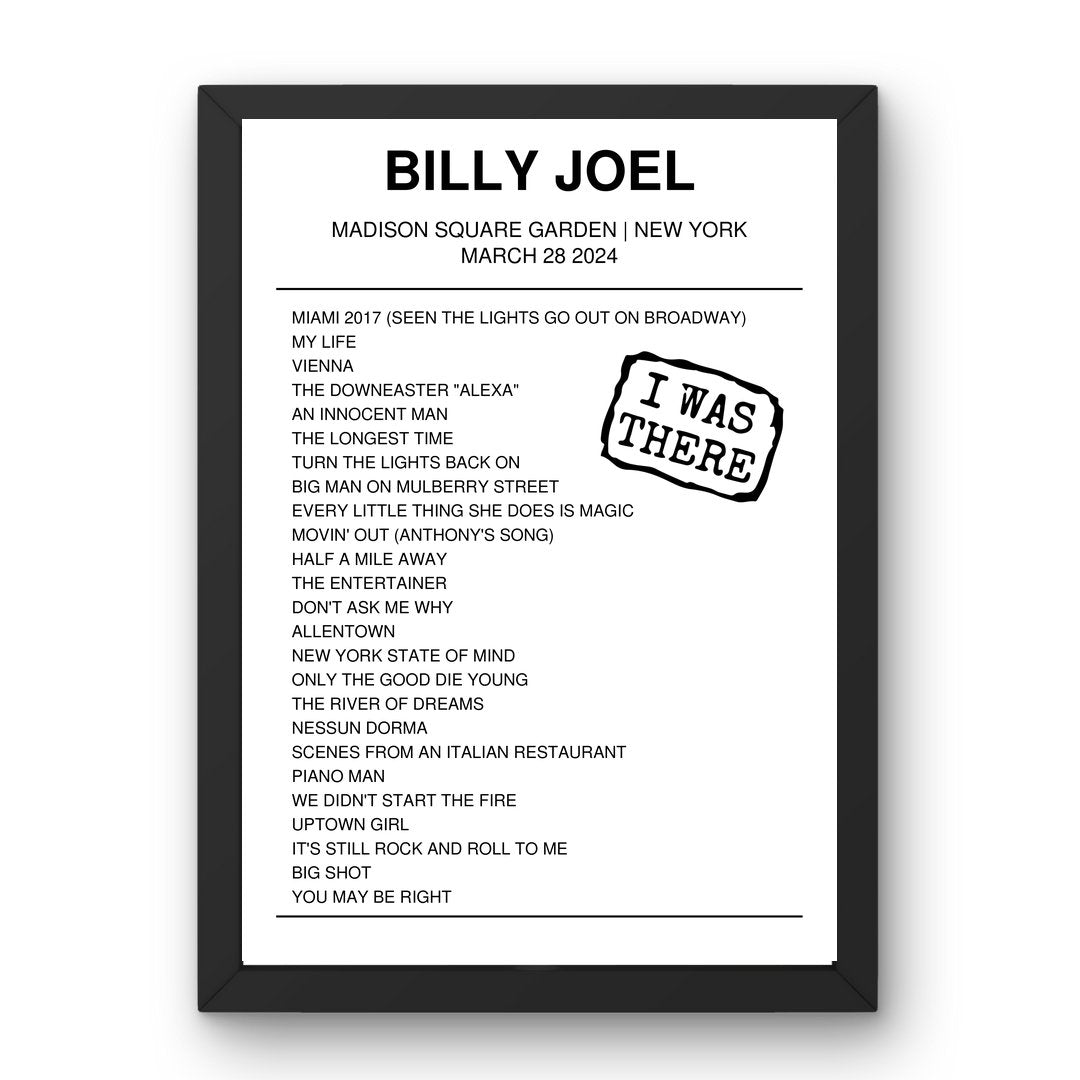 Billy Joel March 28, 2024 Madison Square Garden New York Setlist Poster - Setlist